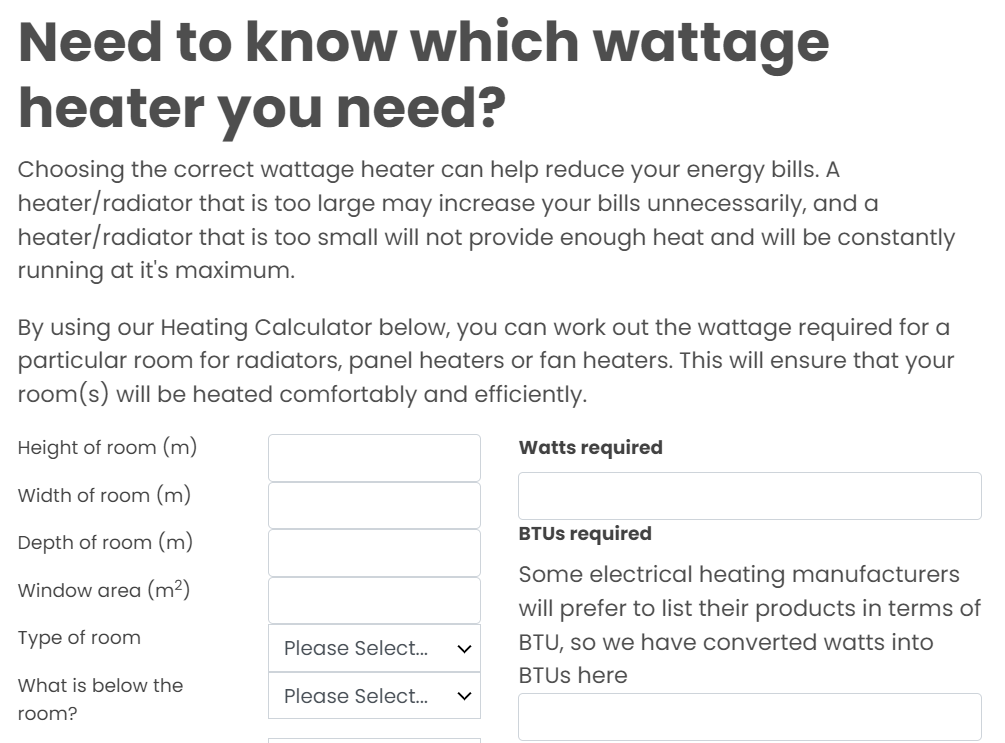 storage heater southampton calculator of sizes