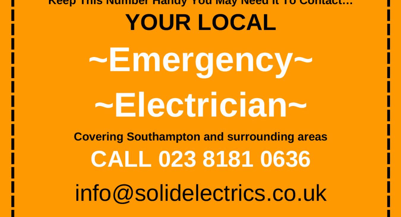  Leaflet featuring services of an emergency electrician, highlighting local electrician services in Southampton. The flyer showcases contact information, a list of electrical services offered, and a background image depicting professional electrical work in a residential setting. Emphasis is on reliable, timely, and expert electrical solutions available in the Southampton area.