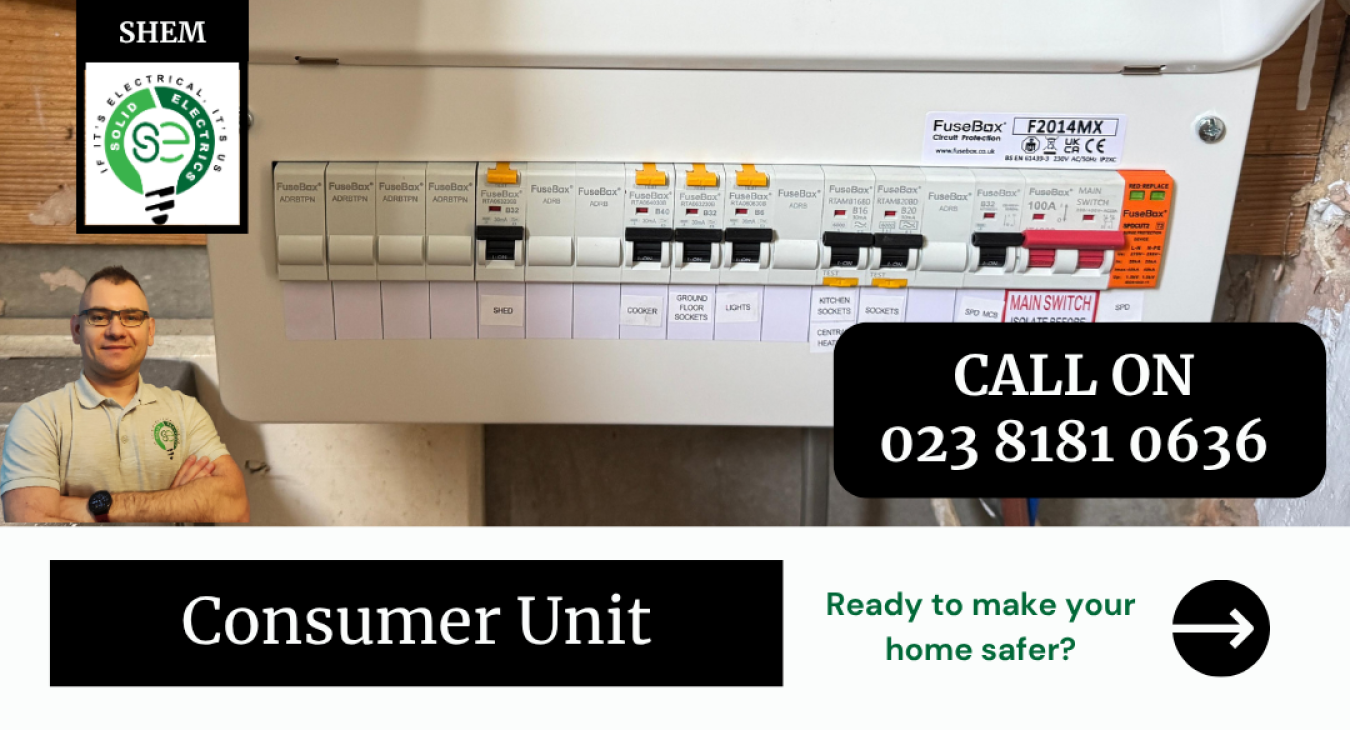 Modern metal consumer unit with RCBO protection installed by a Southampton electrician during a fuse box replacement.